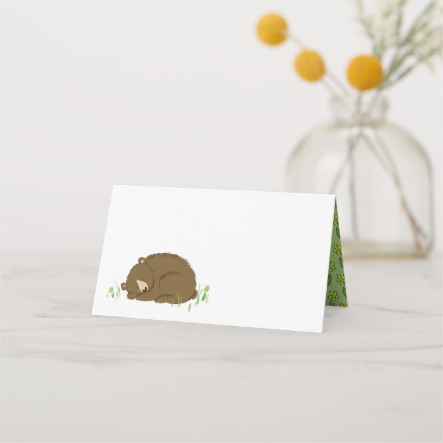 Tarjeta De Asiento Oso marrón Animales de bosque de Baby Shower (Anverso)