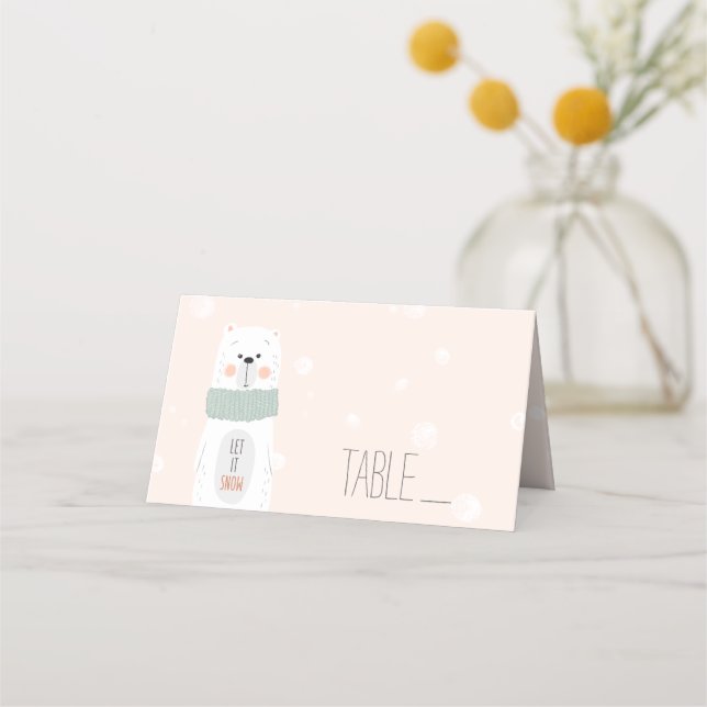 Tarjeta De Asiento Oso polar - Déjalo nevar - Invierno lindo / Navida (Anverso)