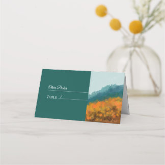 Tarjeta De Asiento Otoño Cae Árboles forestales Montaña Azul