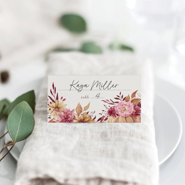 Tarjeta De Asiento Otoño Calabaza y Flores Silvestres (Subido por el creador)