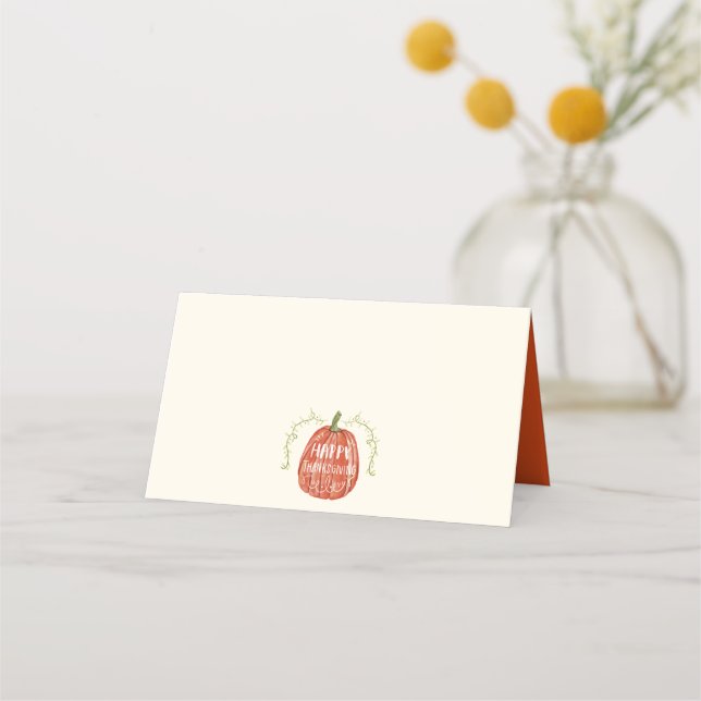 Tarjeta De Asiento Otoño de acuarela | Feliz Día de Acción de Gracias (Anverso)