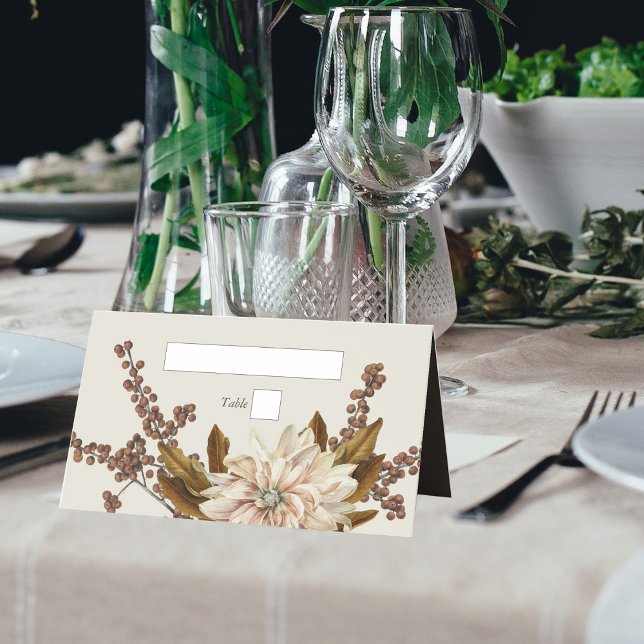 Tarjeta De Asiento Otoño Floral Tones de tierra acuarela Boda otoño (Autumn Floral Earthy Tones Watercolor Fall Wedding Place Card)
