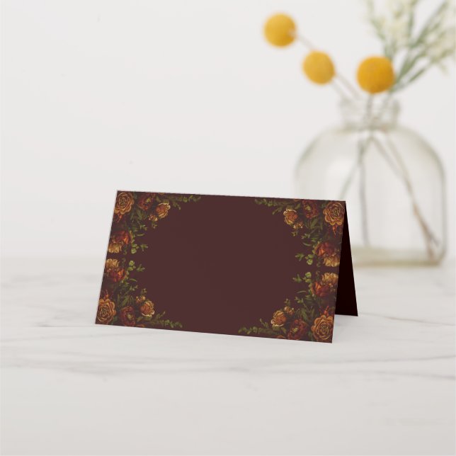 Tarjeta De Asiento Otoño Gótico Boda Rústico Naranja Granate (Anverso)