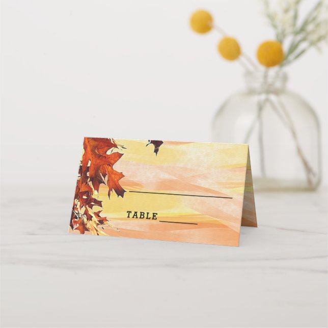 Tarjeta De Asiento Otoño Sale Naranja Mesa Boda de Swirl Amarillo (Anverso)