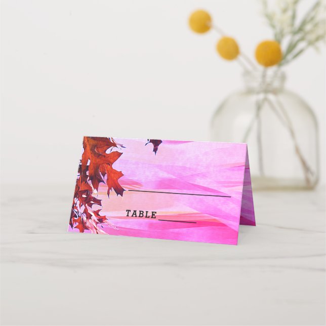 Tarjeta De Asiento Otoño Sale Naranja Mesa Boda de Swirl Rosa (Anverso)