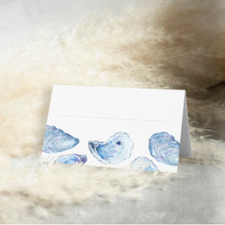 Tarjeta De Asiento Oyster Blue Watercolor Beach Wedding Lined