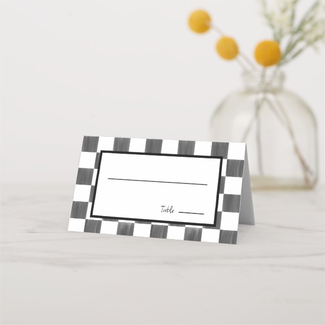 Tarjeta De Asiento Painted Black Checkerboard Pattern Wedding (Anverso)