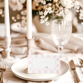 Tarjeta De Asiento Painted Pink Checkerboard Pattern Wedding