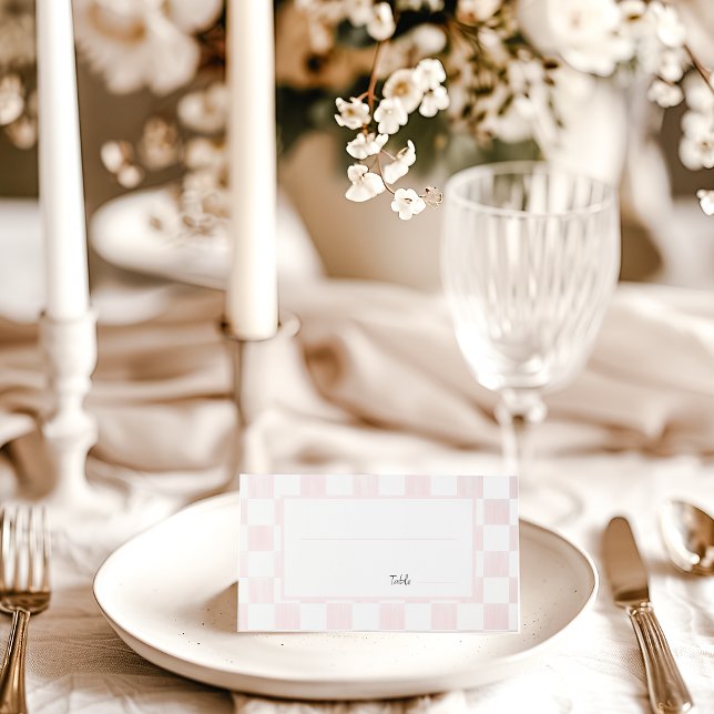 Tarjeta De Asiento Painted Pink Checkerboard Pattern Wedding (Subido por el creador)