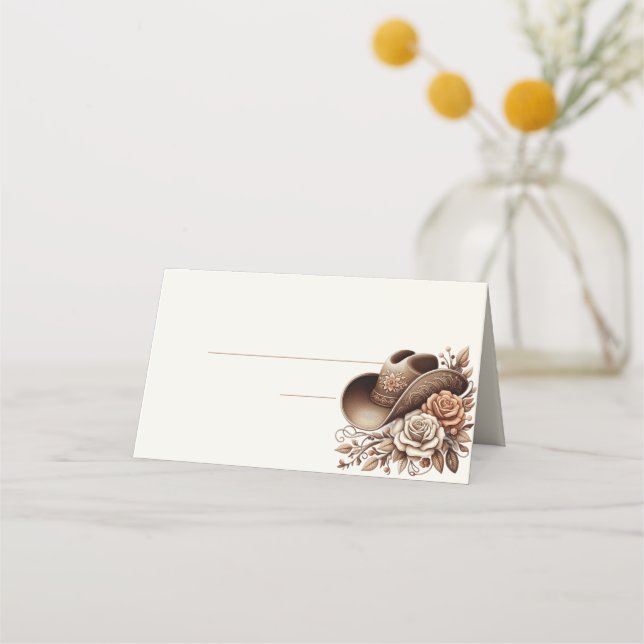 Tarjeta De Asiento País Gorra de Vaquera Occidental con Flores (Reverso)