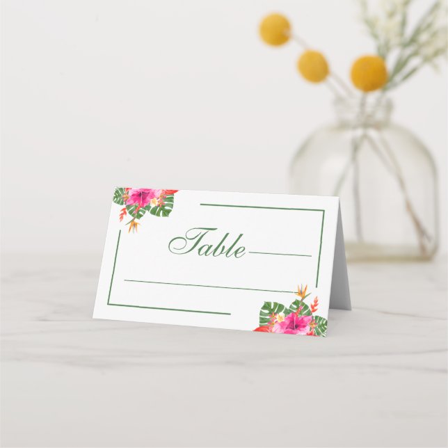 Tarjeta De Asiento Palm Floral Tropical Hibiscus Boda (Anverso)