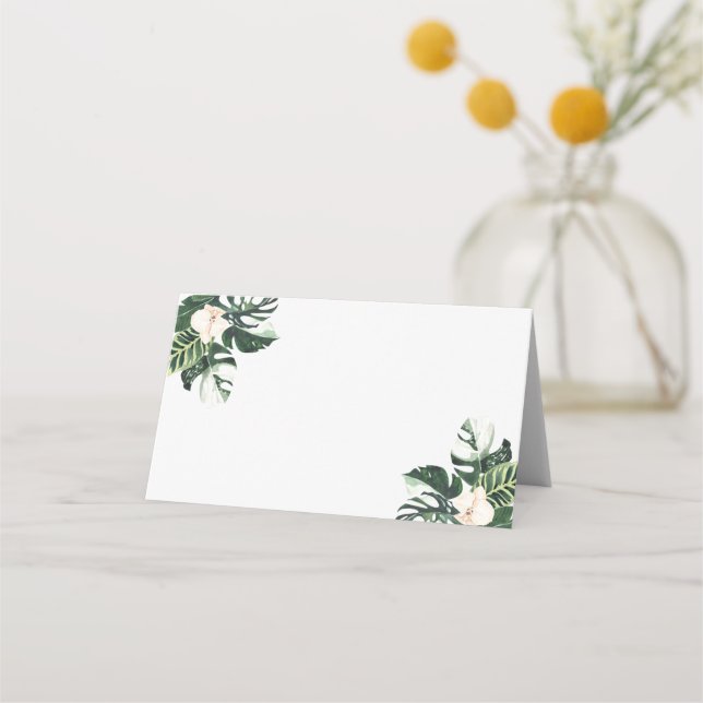 Tarjeta De Asiento Palm Leaves Hibiscus Tropical Wedding Recepcion (Anverso)