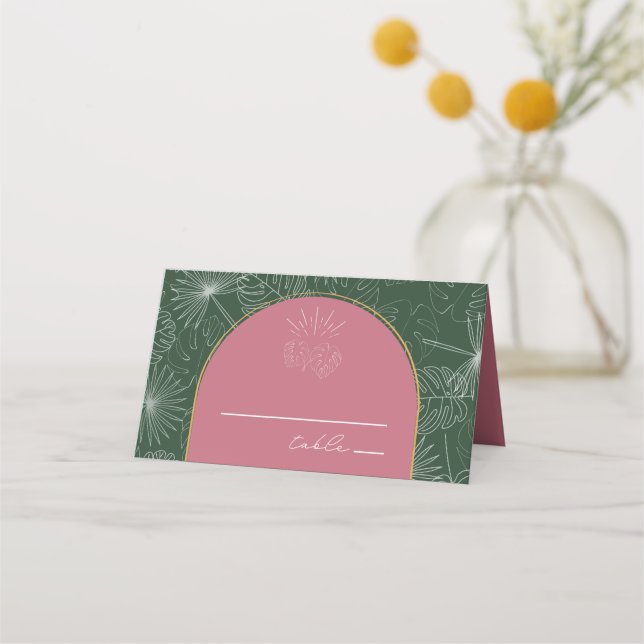 Tarjeta De Asiento Palm Leaves y Green Beach Wedding Place Card (Anverso)