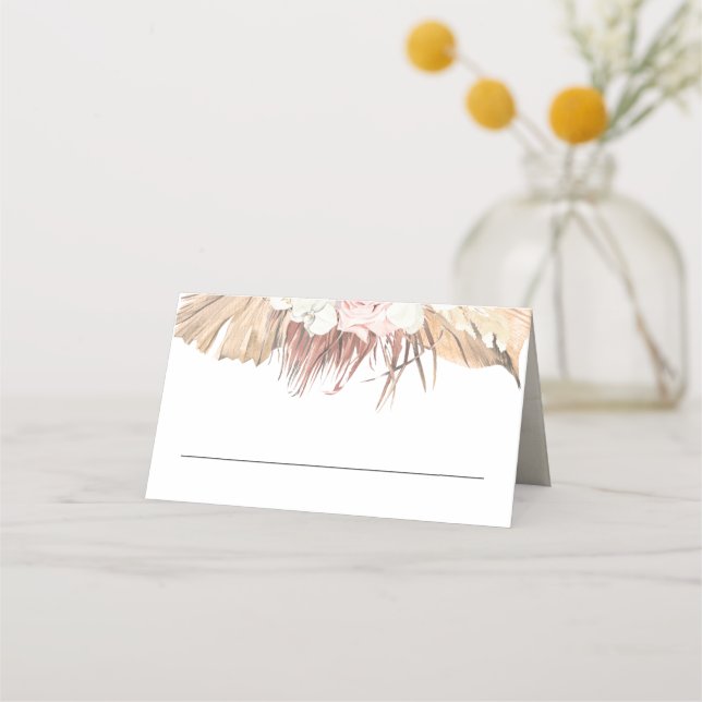 Tarjeta De Asiento Palma tropical seca deja a Boho Boda rústico (Anverso)