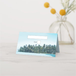 Tarjeta De Asiento Palmeras de acuarela tropical y boda de playa