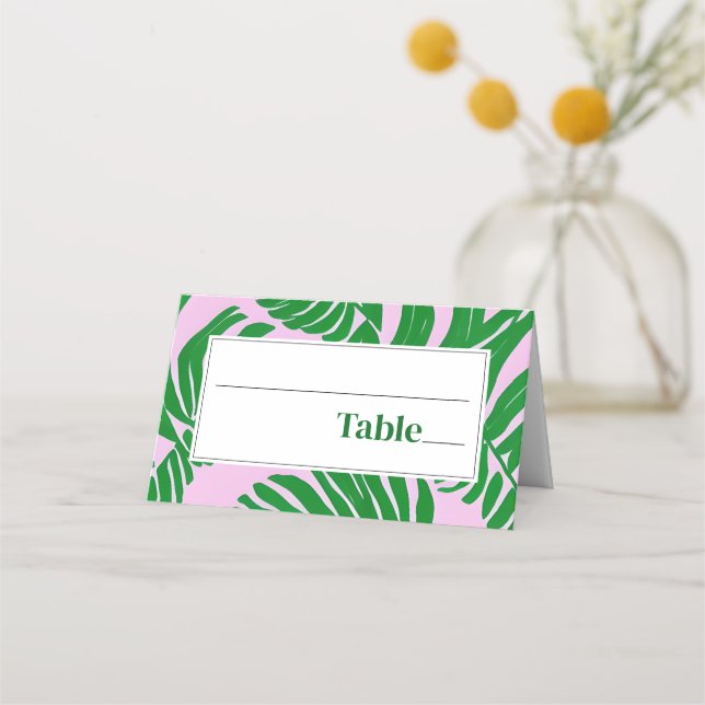 Tarjeta De Asiento Palmeras Rosa + Verde Boda de Playa Moderna (Anverso)