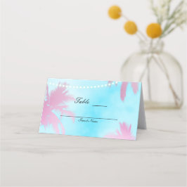 Tarjeta De Asiento Palmeras rosadas cielo azul y luces mesa asiento l