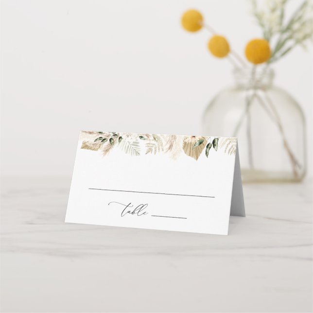 Tarjeta De Asiento Pampas Sage Green Floral Boda plegado (Anverso)