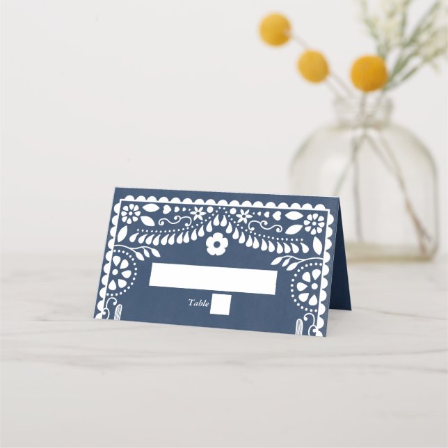 Tarjeta De Asiento Papel Picado Boda Mexican Rustic Blue Wedding (Anverso)
