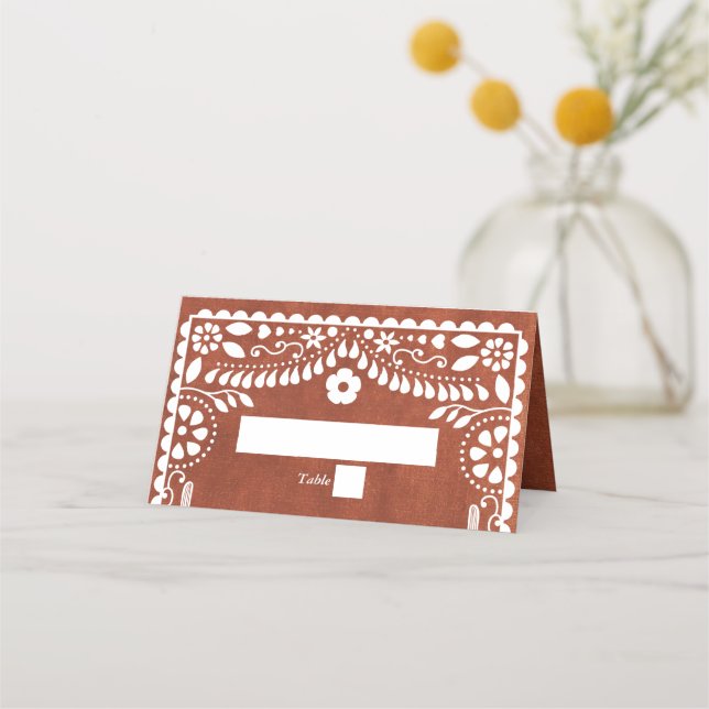 Tarjeta De Asiento Papel Picado Boda Mexican Terracotta Brown Wedding (Anverso)