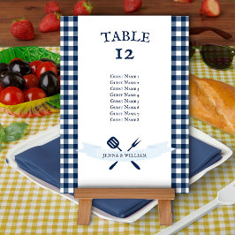 Tarjeta de asiento para Bodas de Gingham azul de l