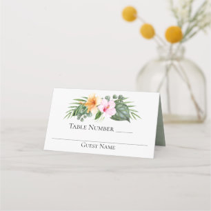 Tarjeta De Asiento Paraíso tropical Hibiscus and Palms Boda