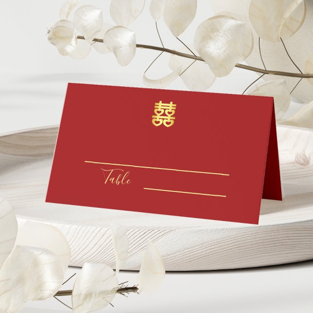 Tarjeta De Asiento Pareja de iniciales boda chino moderno rojo (Subido por el creador)