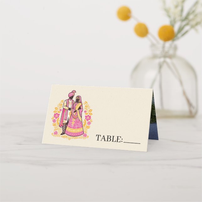 Tarjeta De Asiento Pareja Hindú Colorida (Anverso)