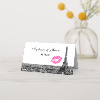 Tarjeta De Asiento Paris Francia Skyline Beso Rosa #1 Cartas de Escor