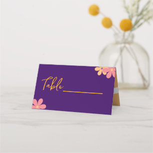 Tarjeta De Asiento Partido de Boda Floral Naranja Púrpura Retro