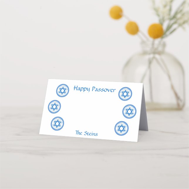 Tarjeta De Asiento PASSOVER Blue Star of David NAME Bright White (Anverso)