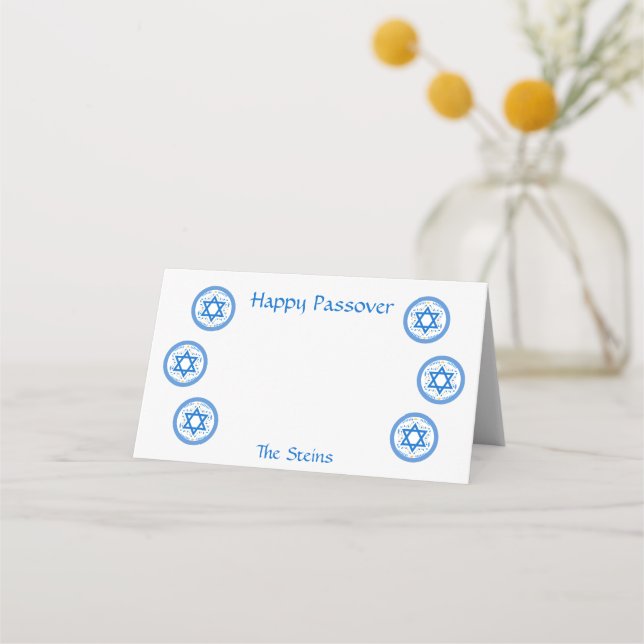 Tarjeta De Asiento PASSOVER Blue Star of David NAME White  (Anverso)