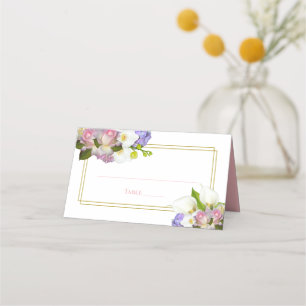 Tarjeta De Asiento Pastel Bouquet Spring Floral Rosa & Gold Boda