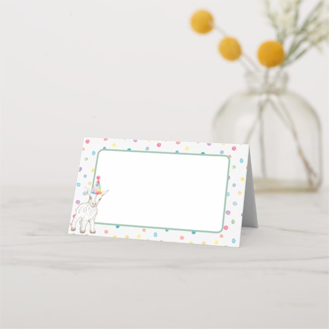 Tarjeta De Asiento Pastel Goat Confetti Blank Cumpleaños Place Card (Anverso)