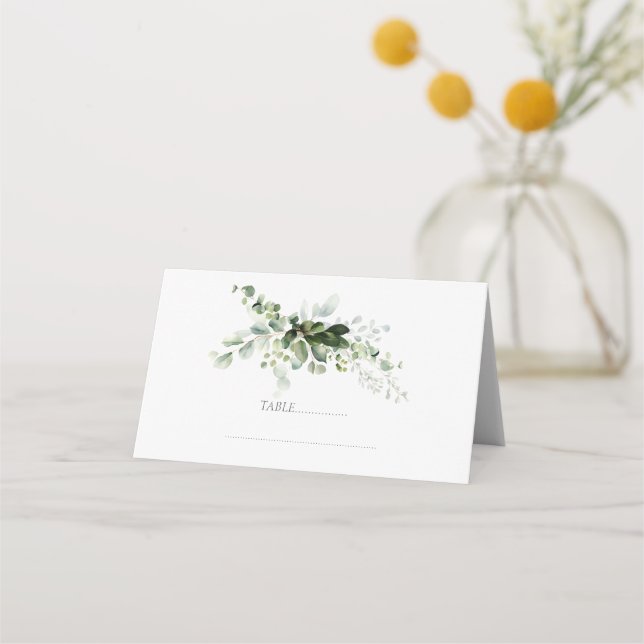 Tarjeta De Asiento Pastel Green Eucalyptus Foliage Elegance Boda (Anverso)