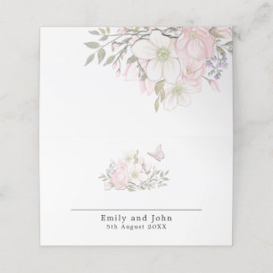 Tarjeta De Asiento Pastel Magnolias Mariposa Nombres Boda de fecha