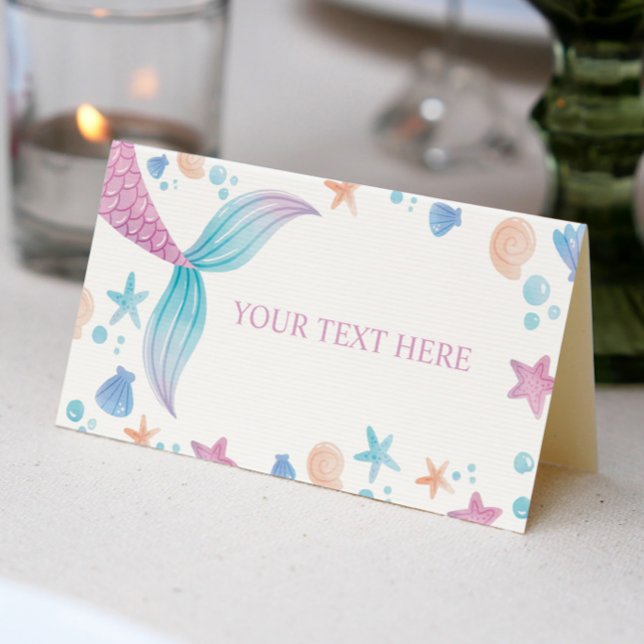 Tarjeta De Asiento Pastel Mermaid Chica Birthday Place Card (Subido por el creador)