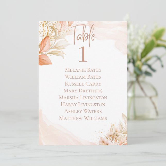 Tarjeta de asiento Pastel Pink Floral Table (Anverso de pie)