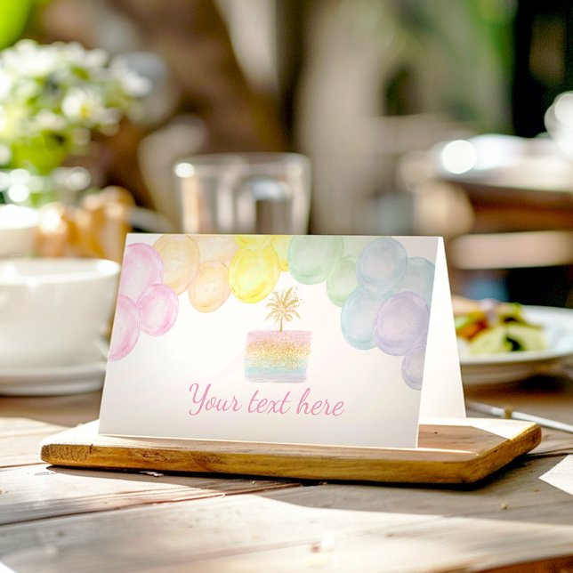Tarjeta De Asiento Pastel Rainbow Balloon Place Card fiesta de cumple (Subido por el creador)