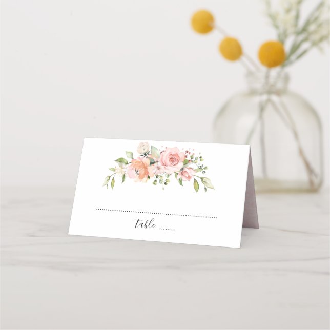 Tarjeta De Asiento Pastel Rosa Florals Boda Botánico Moderno (Anverso)