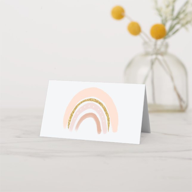 Tarjeta De Asiento Pastel rosa y falso Purpurina Rainbow Boho (Anverso)