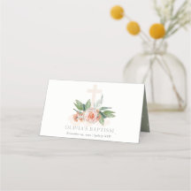 Pastel Soft Peach Rosa Floral Cross Bunch Baptism