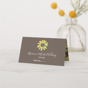 Tarjeta De Asiento Patrón Botánico de Girasol Simple Amarillo Boda