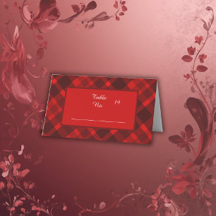 Tarjeta De Asiento patrón de boda de tartán celta negro rojo