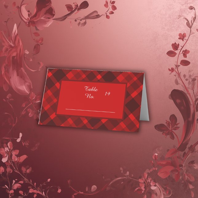 Tarjeta De Asiento patrón de boda de tartán celta negro rojo (Subido por el creador)