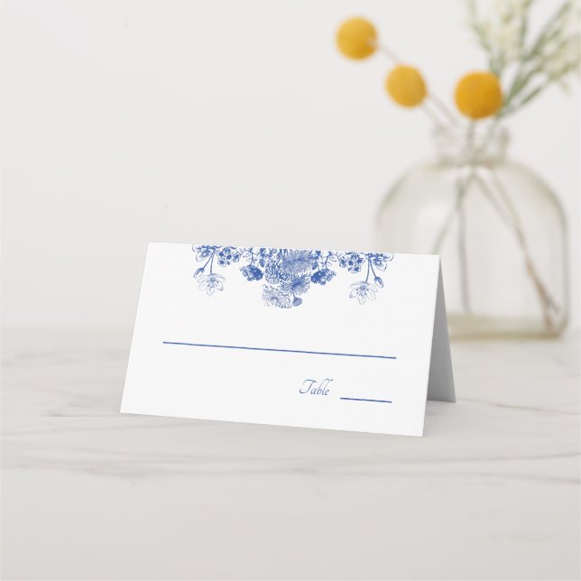 Tarjeta De Asiento Patrón de China floral azul y blanca con pájaro (Anverso)