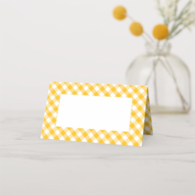 Tarjeta De Asiento Patrón de comprobación de Gingham amarillo (Reverso)