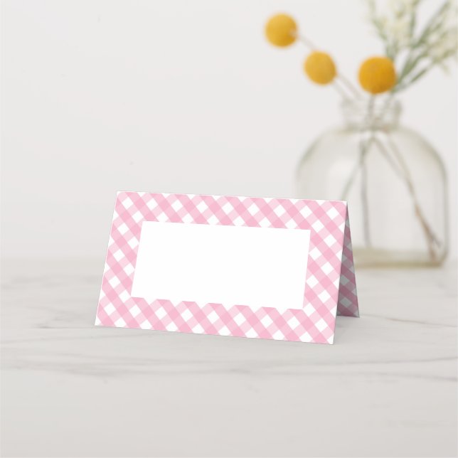 Tarjeta De Asiento Patrón de comprobación de Gingham rosa (Reverso)