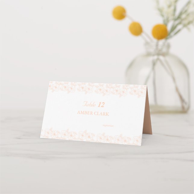 Tarjeta De Asiento Patrón de flor de color de moda Minimalista Peach  (Reverso)