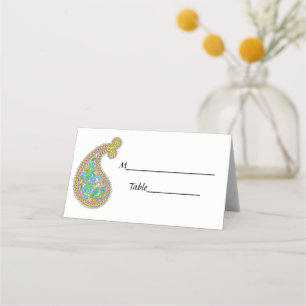 Tarjeta De Asiento Patrón de Mehndi Paisley Rosa Verde Aqua Amarillo